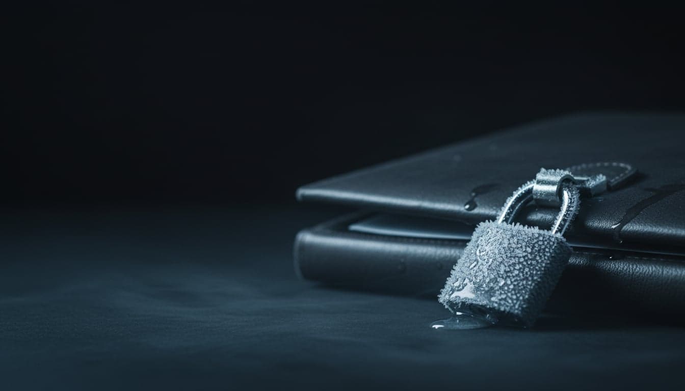 Папка компании с замком в инее: разблокировка расчётного счёта ИП и ООО по 115-ФЗ